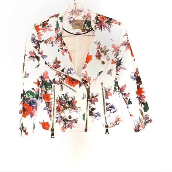 Guess Jackets & Blazers - RARE Guess Orsola White Floral Moto Jacket